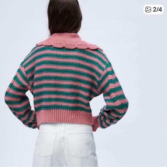 Zara Pink and Teal Striped Cowl Neck Sweater - Picture 4 of 8